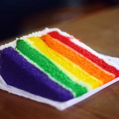 Slice of rainbow cake