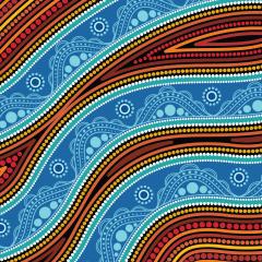 Aboriginal dot art vector painting - River and land concept